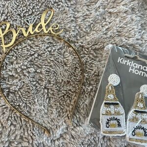 Gold 'Bride' Headband, earrings, & makeup bag! 👰🏻‍♀️
